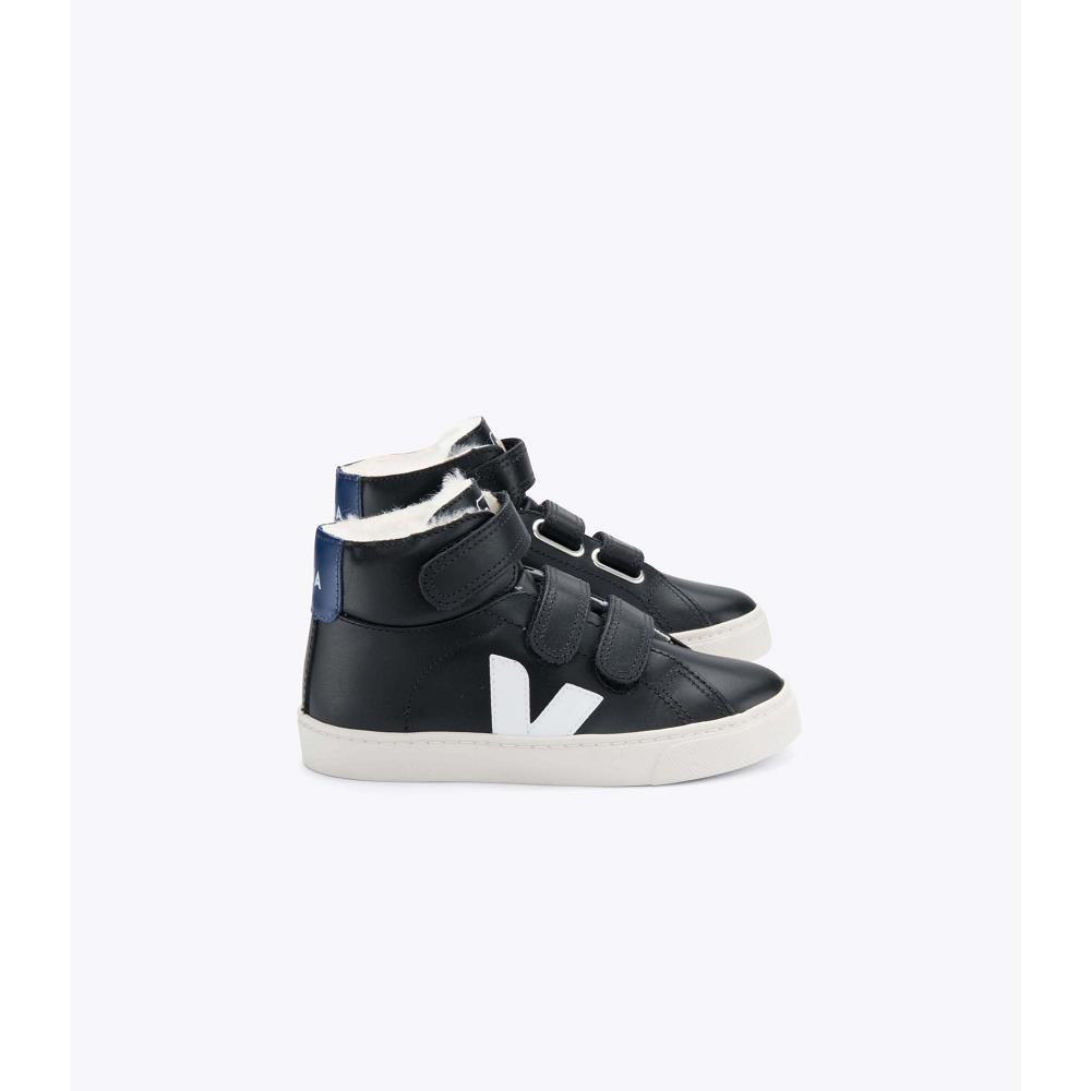 Black Kids\' Veja ESPLAR MID FURED LEATHER High Tops | AU 692VRW